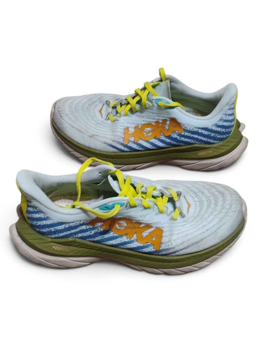 HOKA Women's Ironman Mach 5 Lightweight Running Shoes - White/Blue, Yellow SZ 7